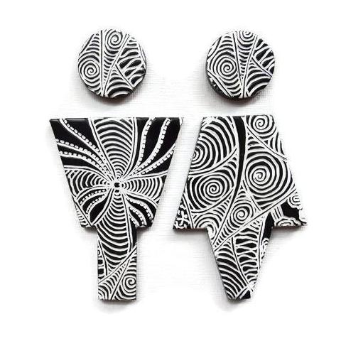 Black and White Bathroom Door Signs, Whimsical Pattern