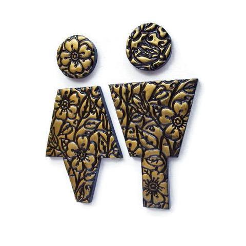Gold Bathroom Signs, Floral Pattern