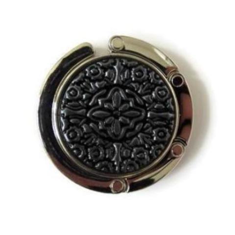 Purse Hook, Antique SIlver Color with Mandala Pattern
