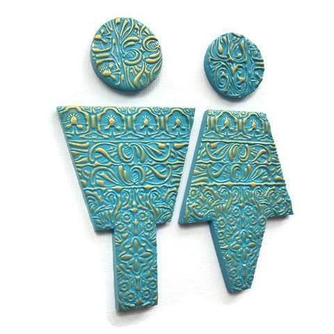 Bathroom Door Signs for Guest Restroom, Turquoise with Gold