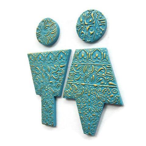 Bathroom Door Signs for Guest Restroom, Turquoise with Gold