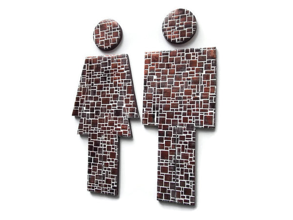 Large Bathroom Signs for Industrial Decor, Brick Pattern, 9 inch